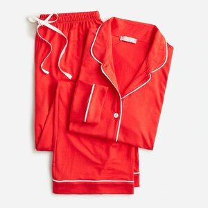 J Crew Holiday Red Pajama Set with White Trim